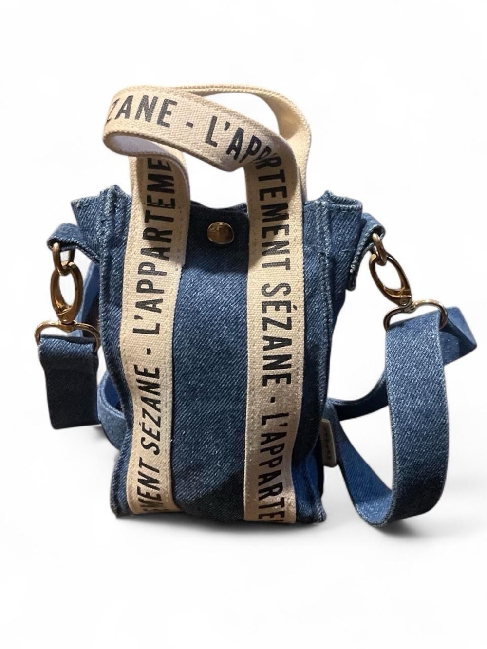 Rare Employee Sezane Denim Crossbody Bag in Blue with Branded Adjustable Strap